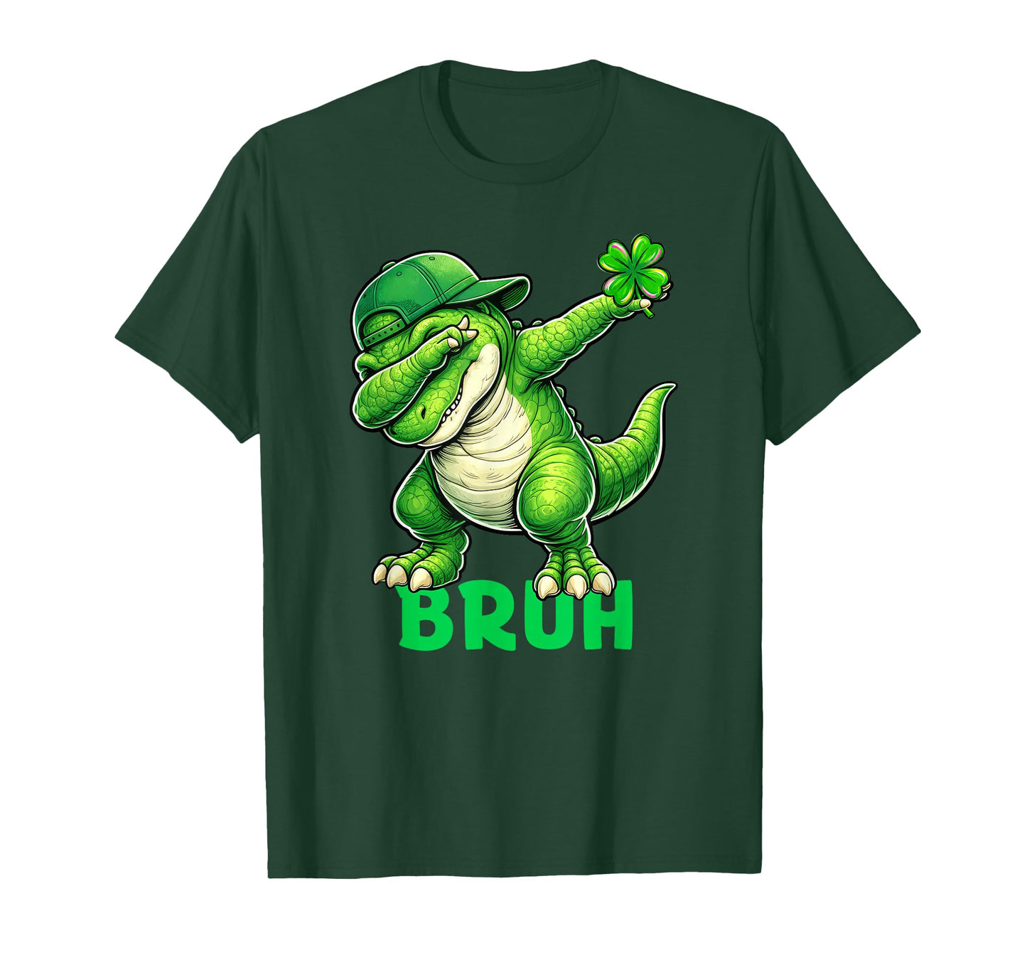 Bruh Dab Dinosaur Clovers Funny Kids Boys Men St Patrick Day T-Shirt