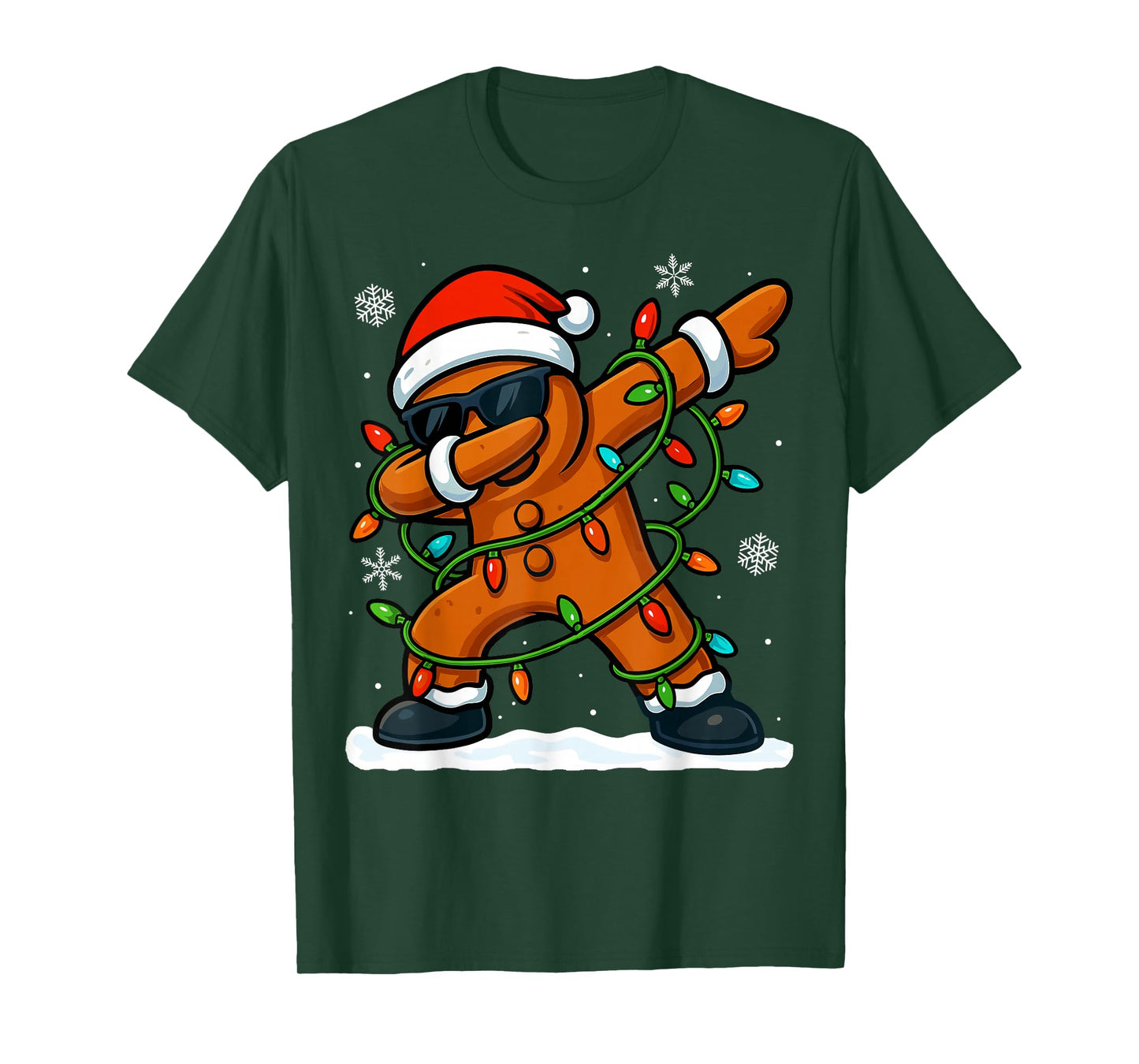 Dabbing Gingerbread Christmas Xmas Lights Boys Christmas T-Shirt