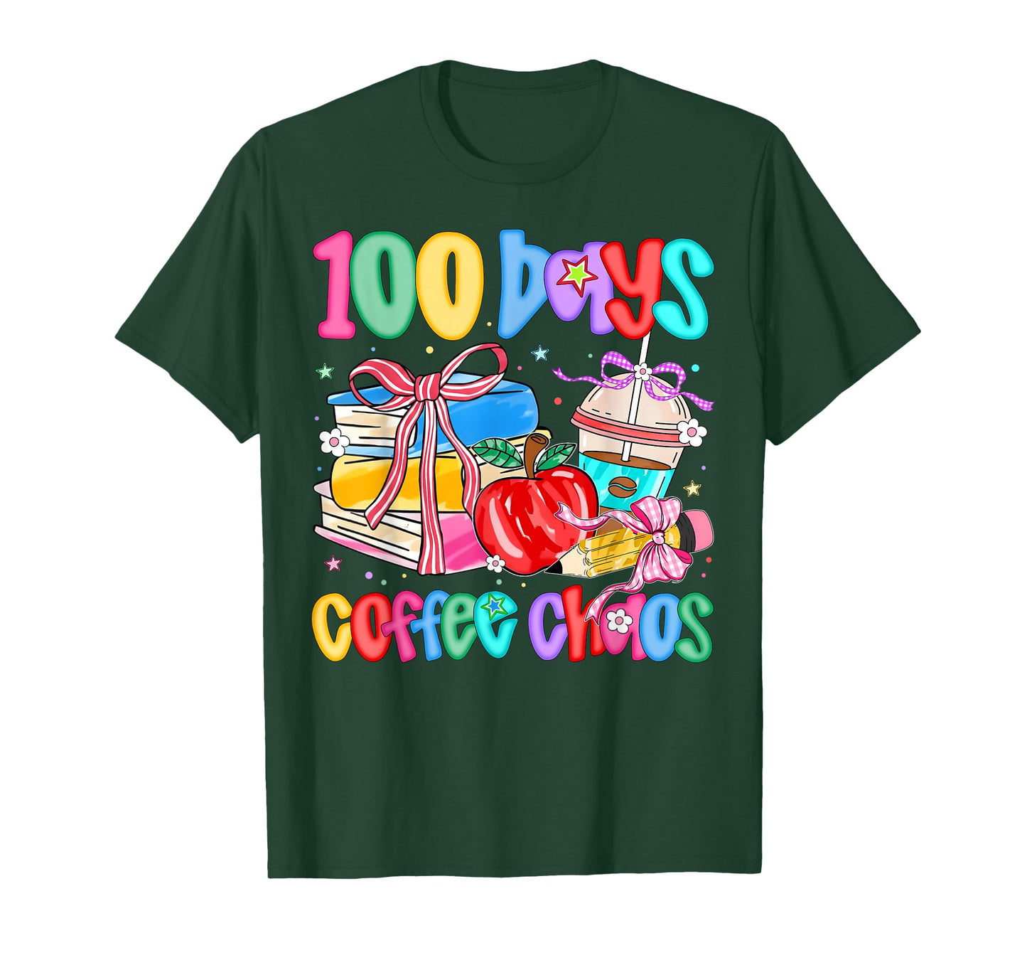 100 Days Coffee Chaos 100 Days of School Girl Teacher T-Shirt