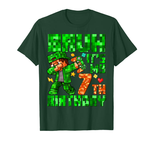 Bruh It's My 7th Birthday Boy Game Pixel 7 Years Old Kids T-Shirt