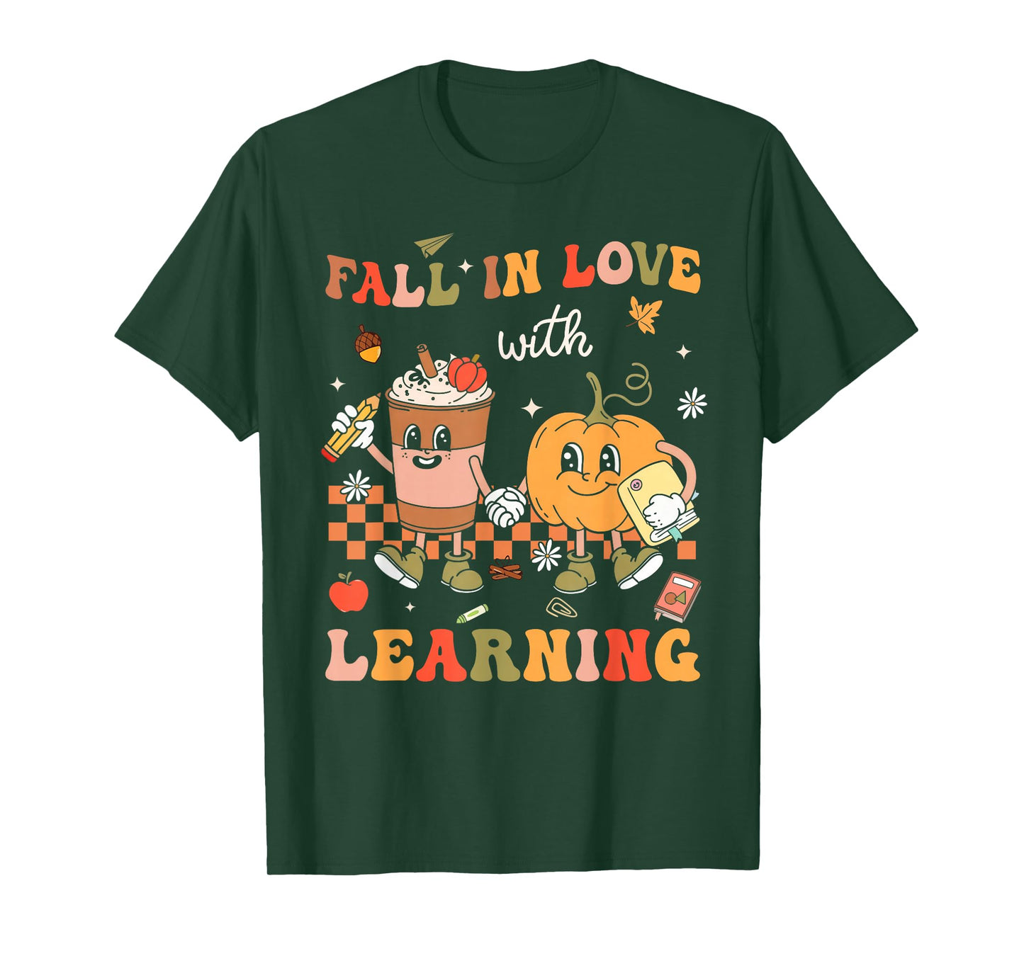 Retro Fall in Love with Learning Autumn Pumpkin Teacher T-Shirt