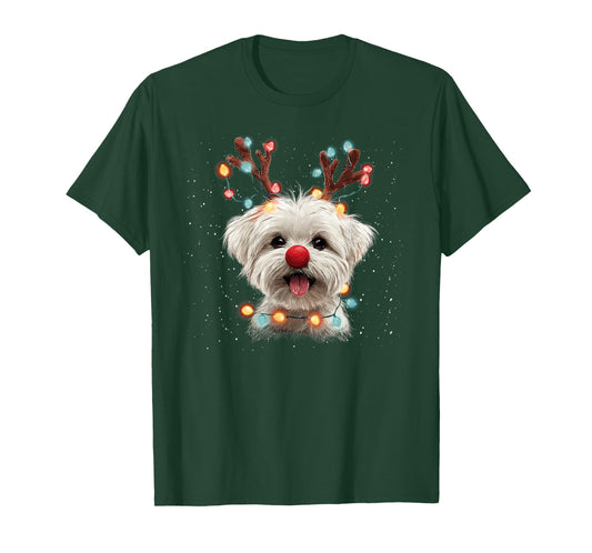 Cute Maltese Dog Reindeer Christmas T-Shirt