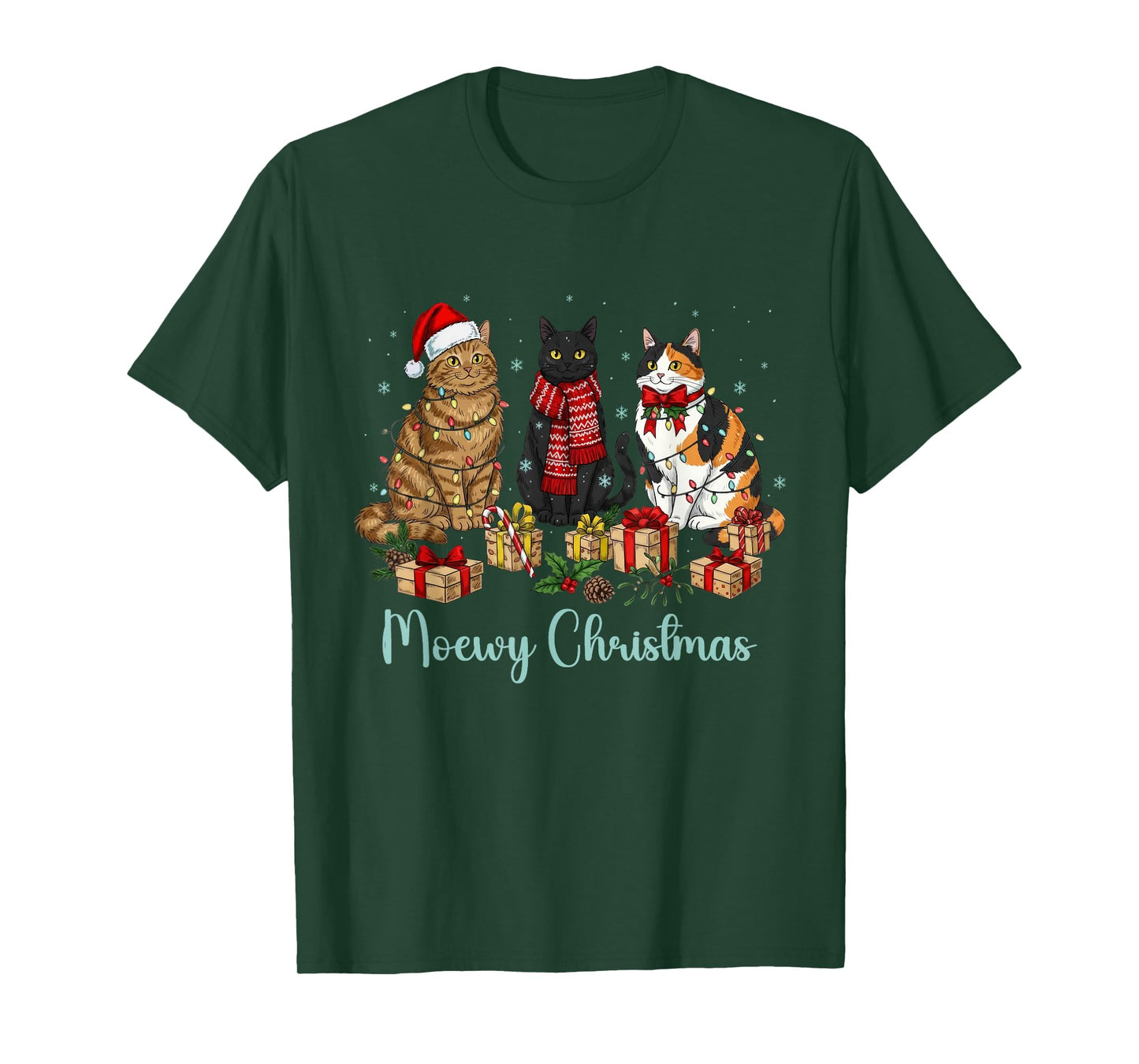 Moewy Christmas Cute Cat Santa Hat Xmas Women Girl T-Shirt