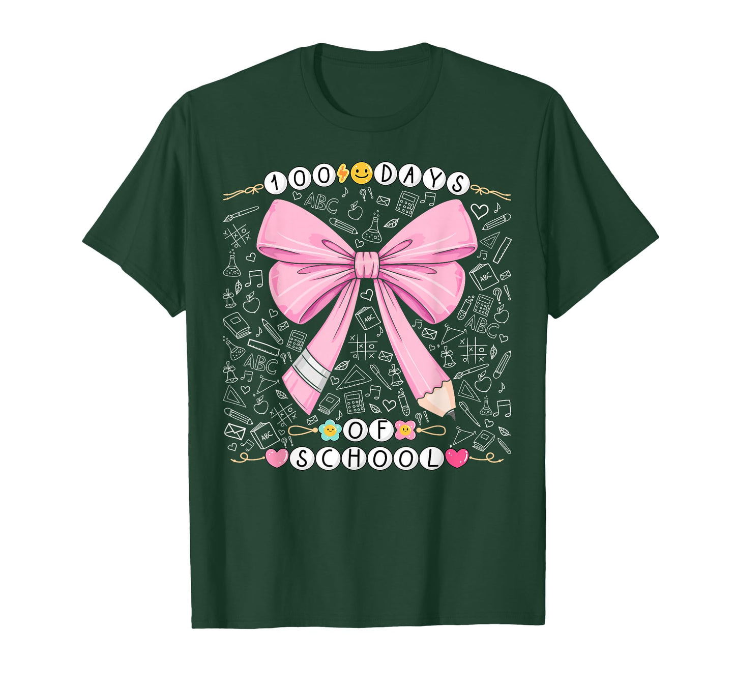 100 Days of School Girls Cute Pencil Coquette Bow Bracelet T-Shirt