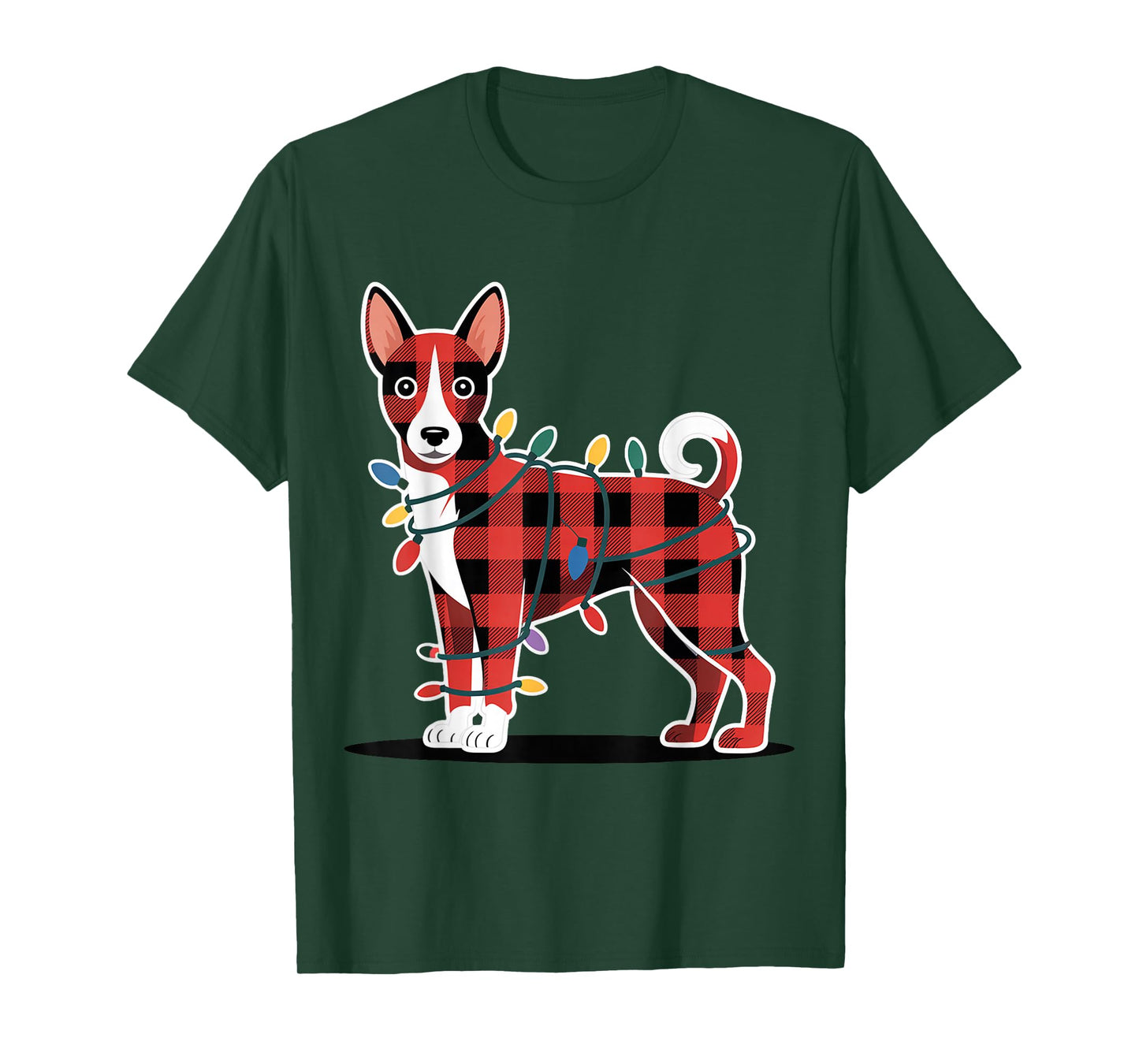 Plaid Basenji Christmas Lights Outfit Cute Holiday Family T-Shirt