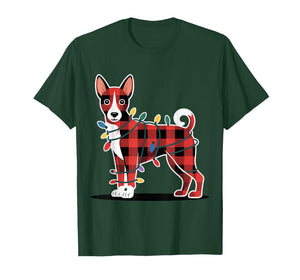 Plaid Basenji Christmas Lights Outfit Cute Holiday Family T-Shirt