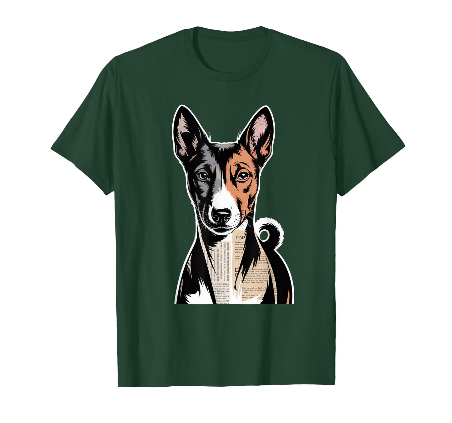 Newspaper Art Basenji Barkless Dog T-Shirt