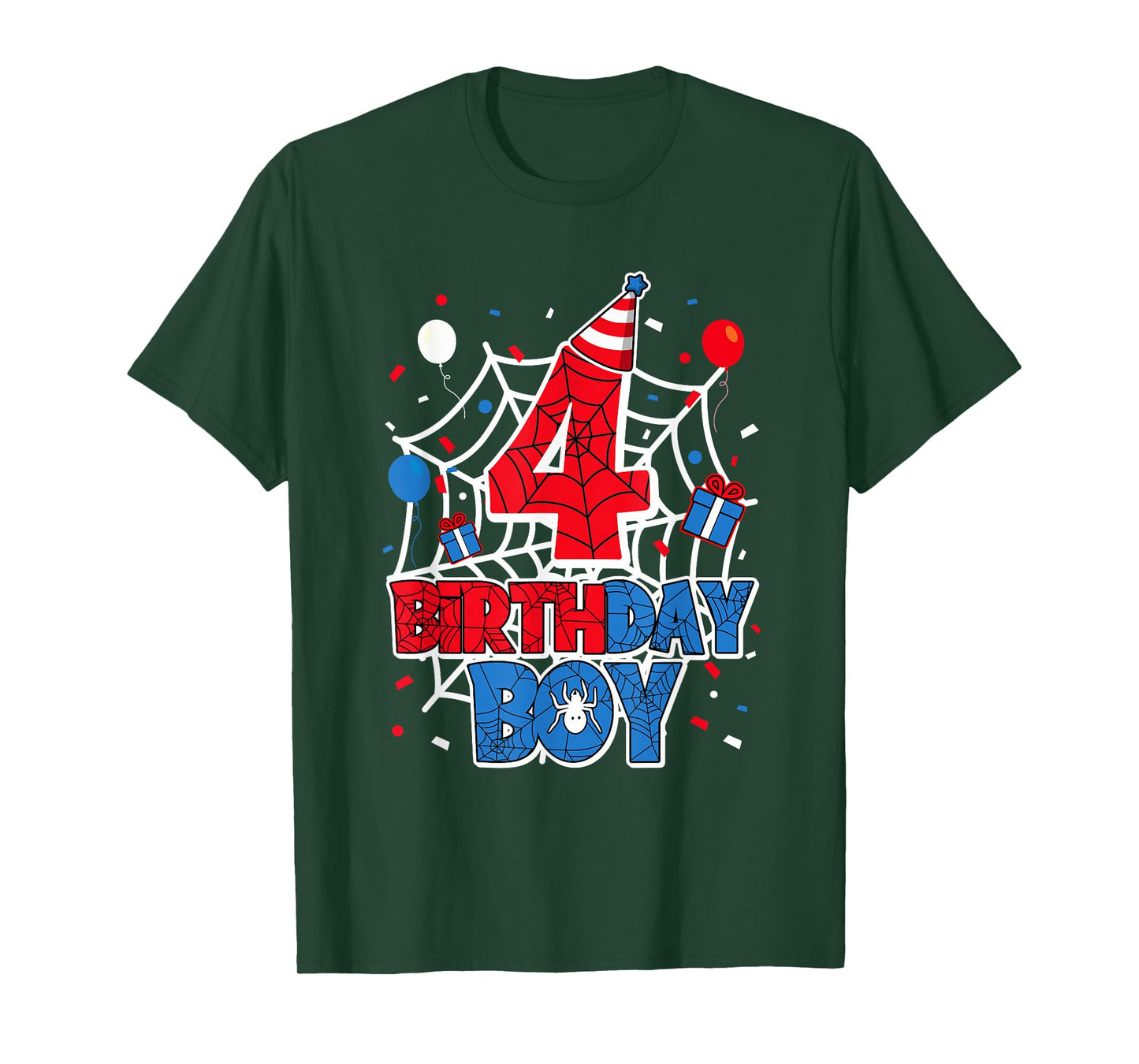 Birthday Boy 4 Year Old Spiders 4th Birthday Kids T-Shirt