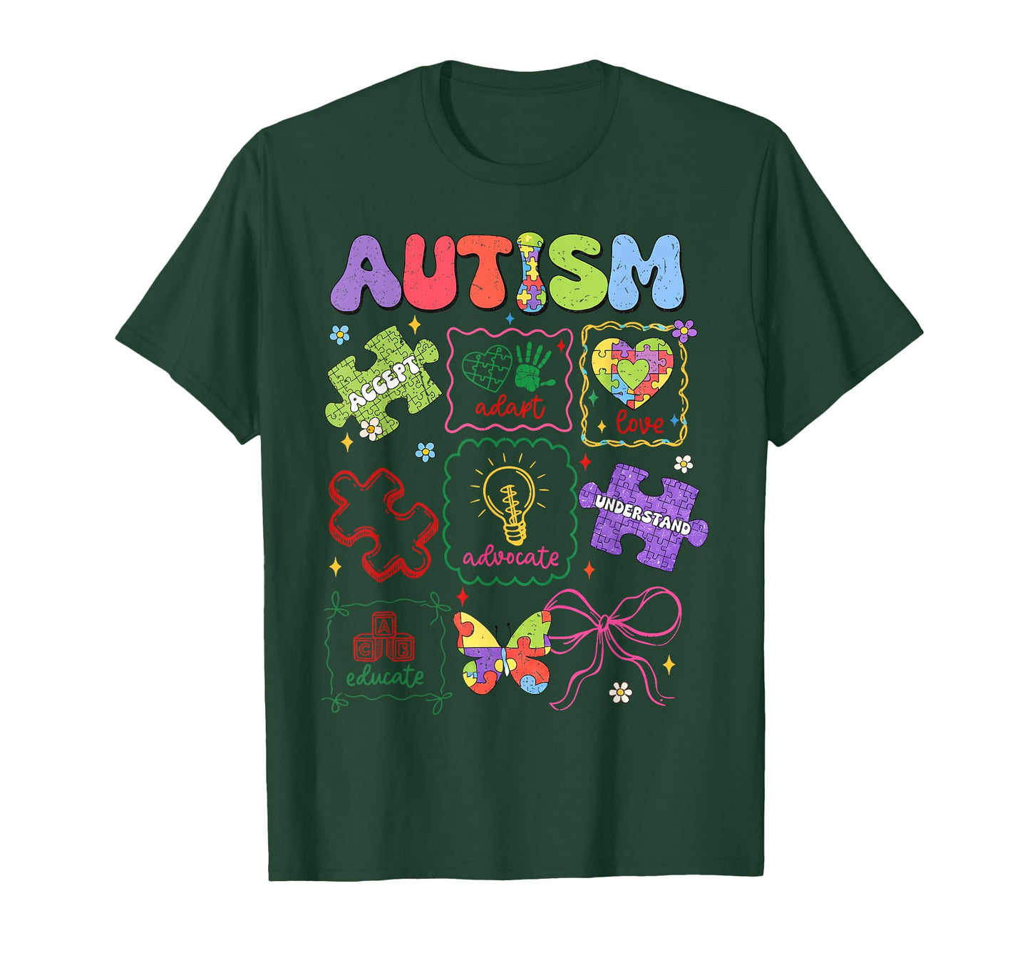 Autism Awareness Coquette Autism Acceptance Teacher Bow T-Shirt