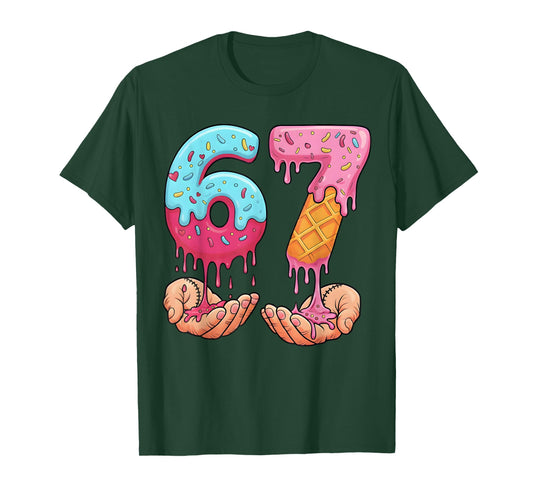 Six Seven Ice Cream Drip Cool Meme 67 Funny Number T-Shirt