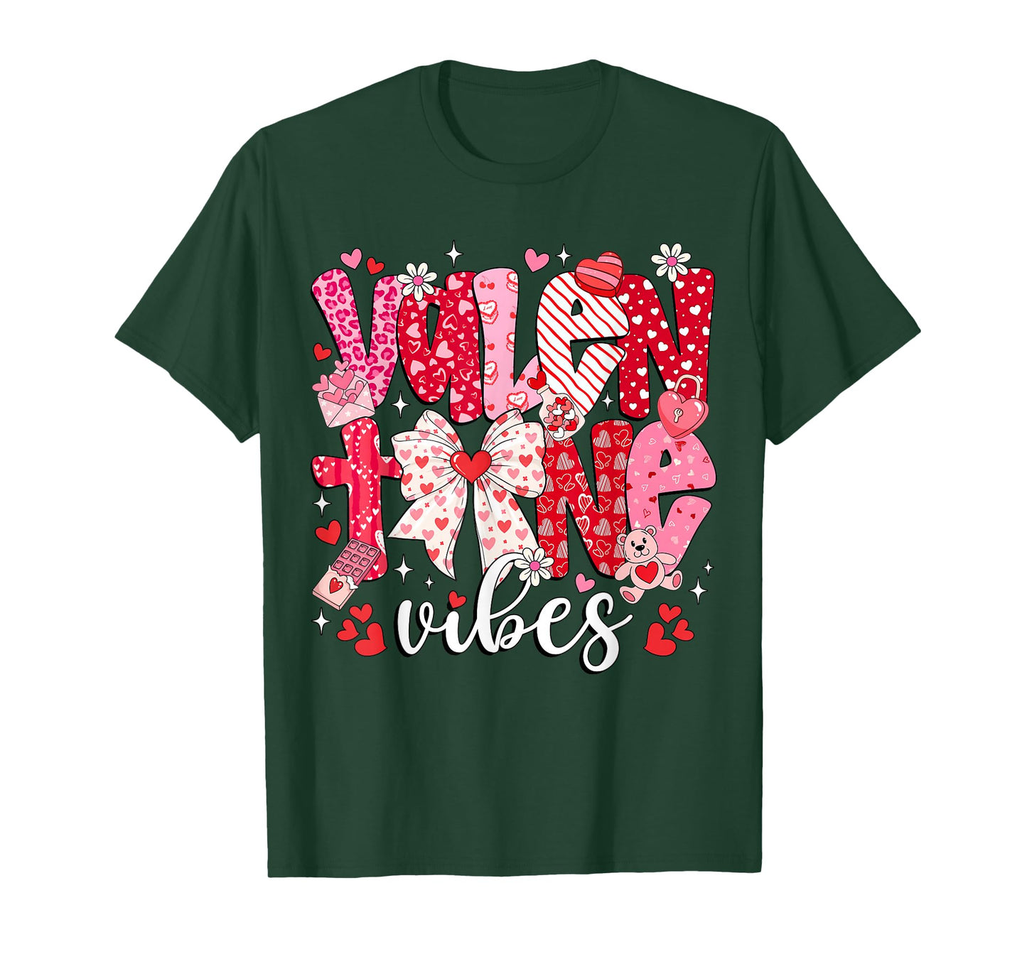 Valentine Vibes Coquette Bow Valentine's Day Pink Women Girl T-Shirt