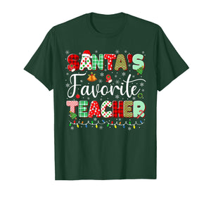 Santas Favorite Teacher Christmas Matching Xmas Men Women T-Shirt