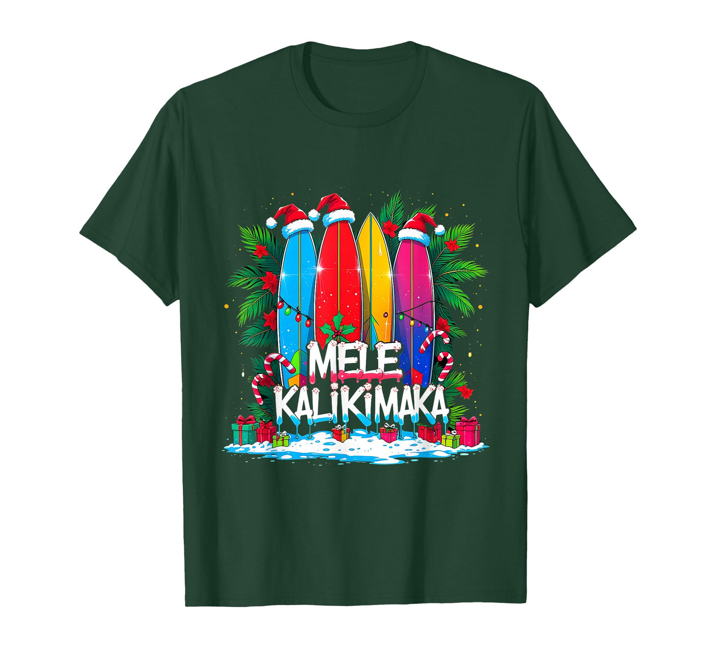 Mele Kalikimaka Surfboard Christmas Vibes T-Shirt