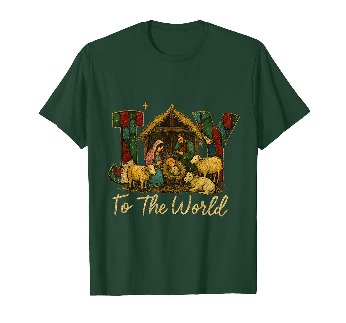 Rustic Nativity Joy to The World – Faithful Christmas Art T-Shirt
