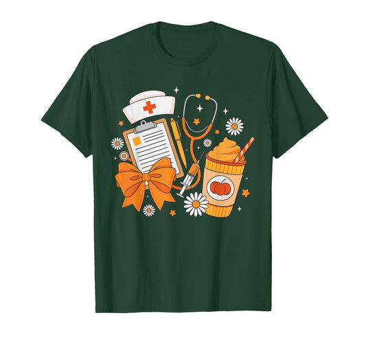 Nurse Thanksgiving Healthcare Medical Fall Bow Nursing Women T-Shirt