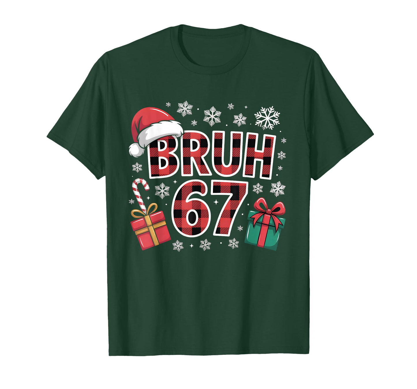 Funny Bruh 67 Buffalo Plaid Christmas Six Seven Meme Teens T-Shirt