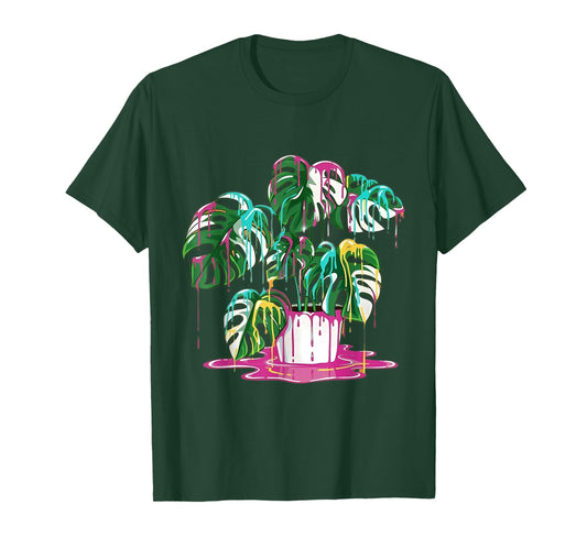 Colorful Dripping Monstera Plant Art Design T-Shirt