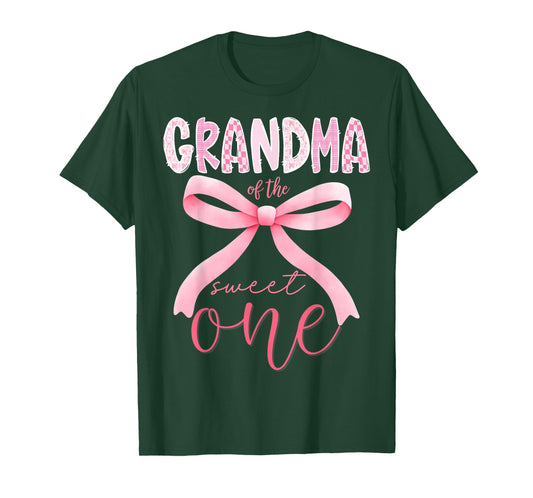 Grandma of The Sweet One Pink Coquette Bow 1st Birthday Girl T-Shirt