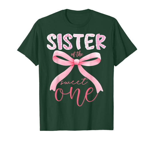 Sister of The Sweet One Pink Coquette Bow 1st Birthday Girl T-Shirt