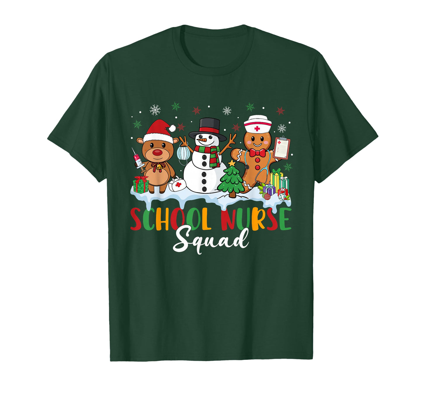 School Nurse Squad Reindeer Snowman Gingerbread Christmas T-Shirt