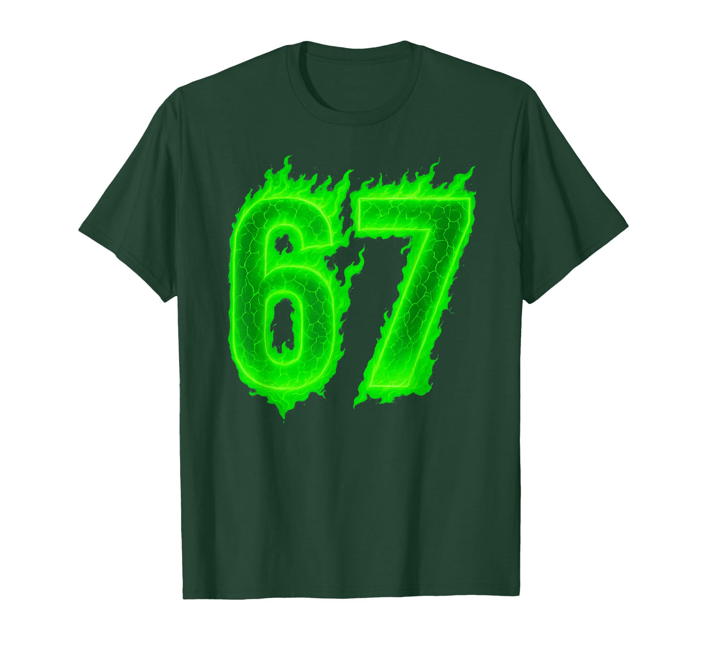 67 Six Seven Green Flame Colorful Cool Funny 6 7 Meme T-Shirt