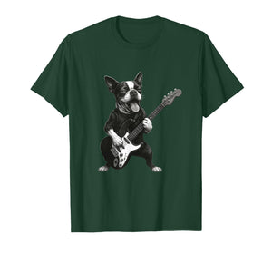 Boston Terrier Playing Guitar Funny Dog Lover T-Shirt
