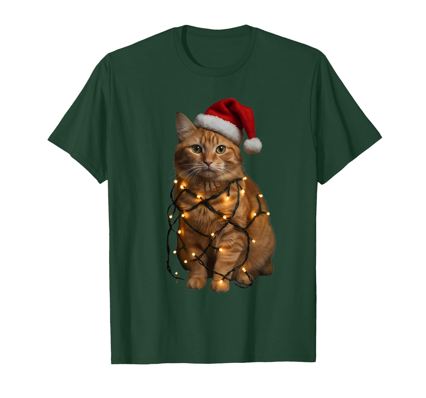 Orange Tabby Cat Christmas Lights Funny Santa Holiday Cats T-Shirt