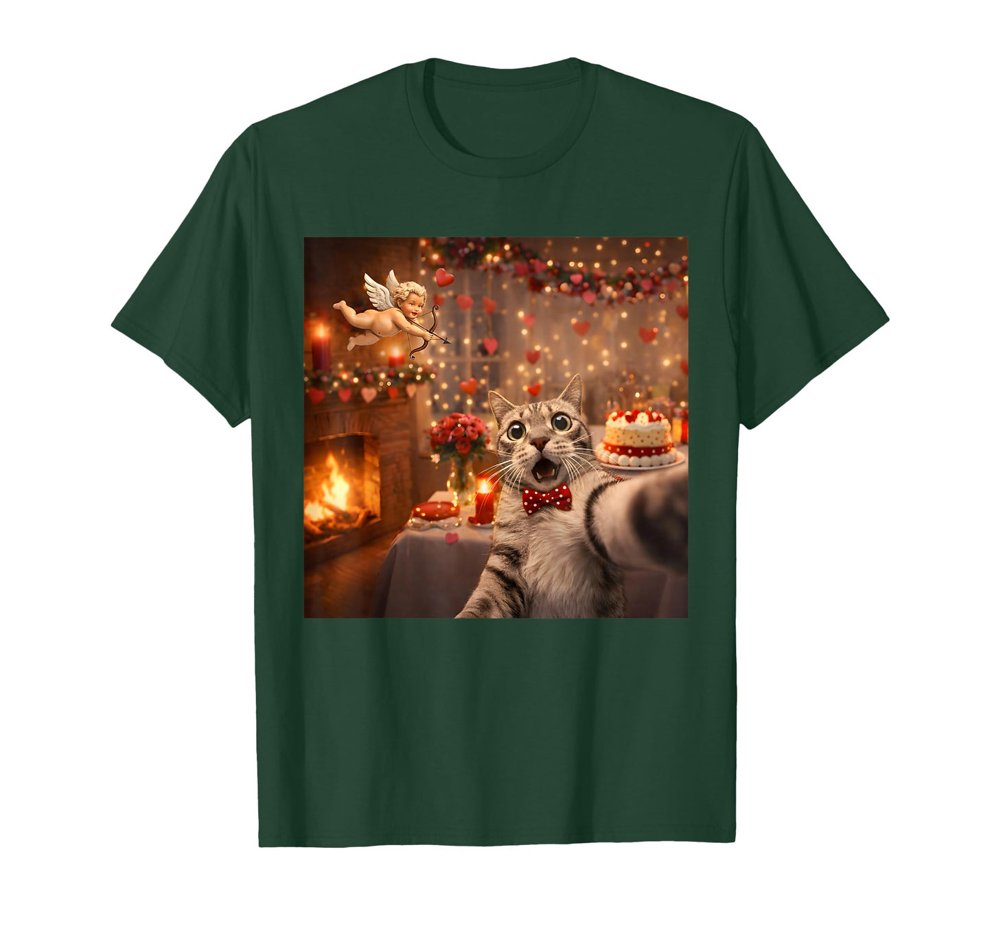 Cat Selfie with Cupid Funny Valentine's Day Men Women Kids T-Shirt