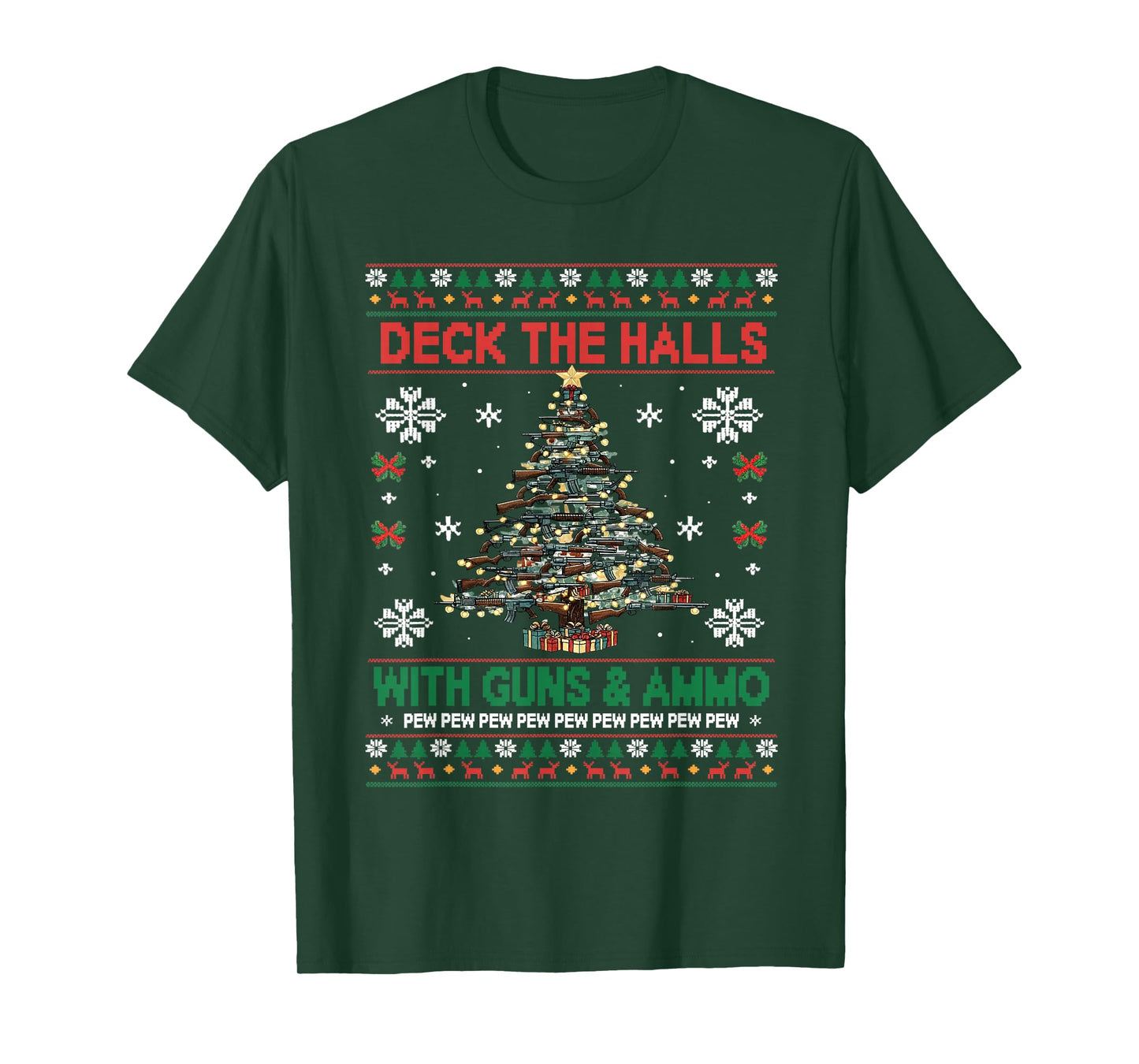 Retro Deck The Halls with Guns & Ammo Funny Christmas T-Shirt