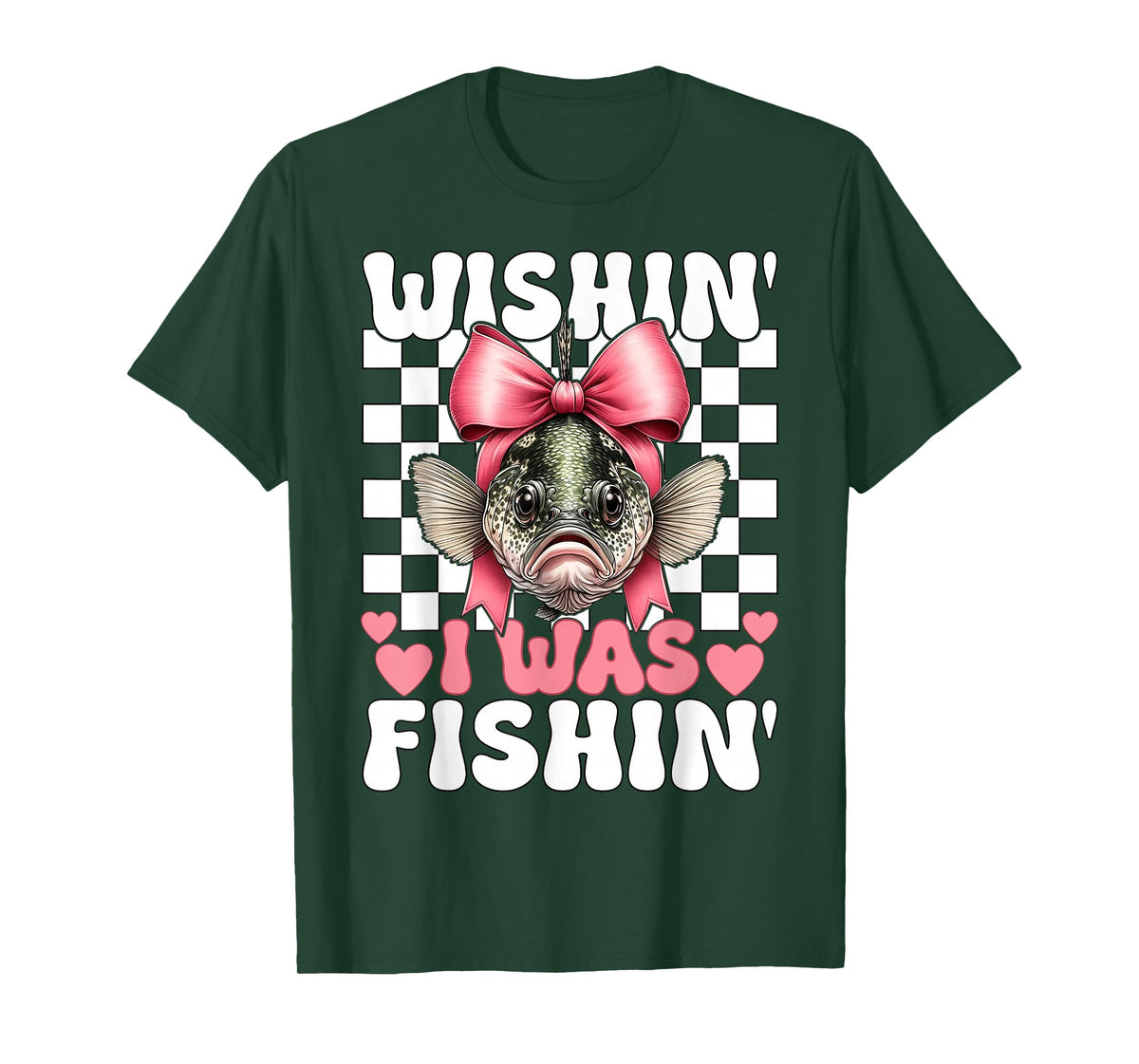 Wishin' I was Fishin' Crappie Fish Fishing Girl Coquette Bow T-Shirt