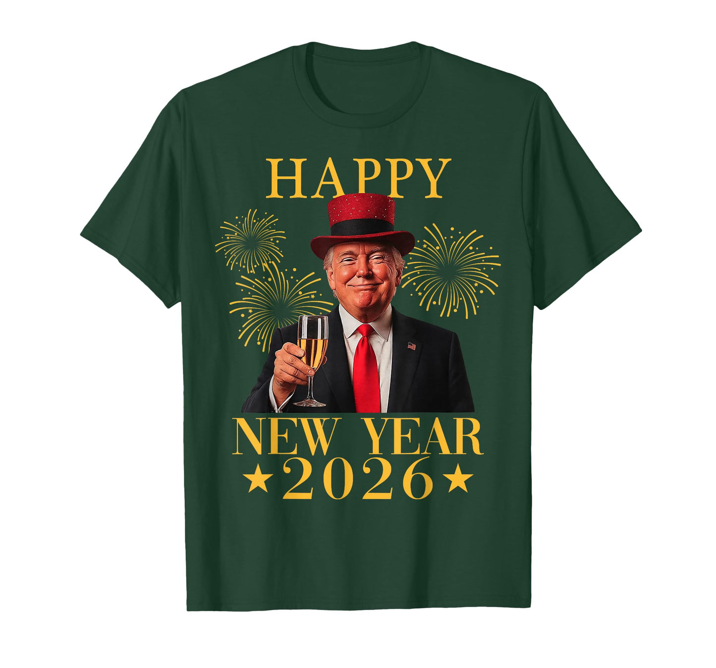Happy New Year 2026 Funny President Trump Fireworks Party T-Shirt