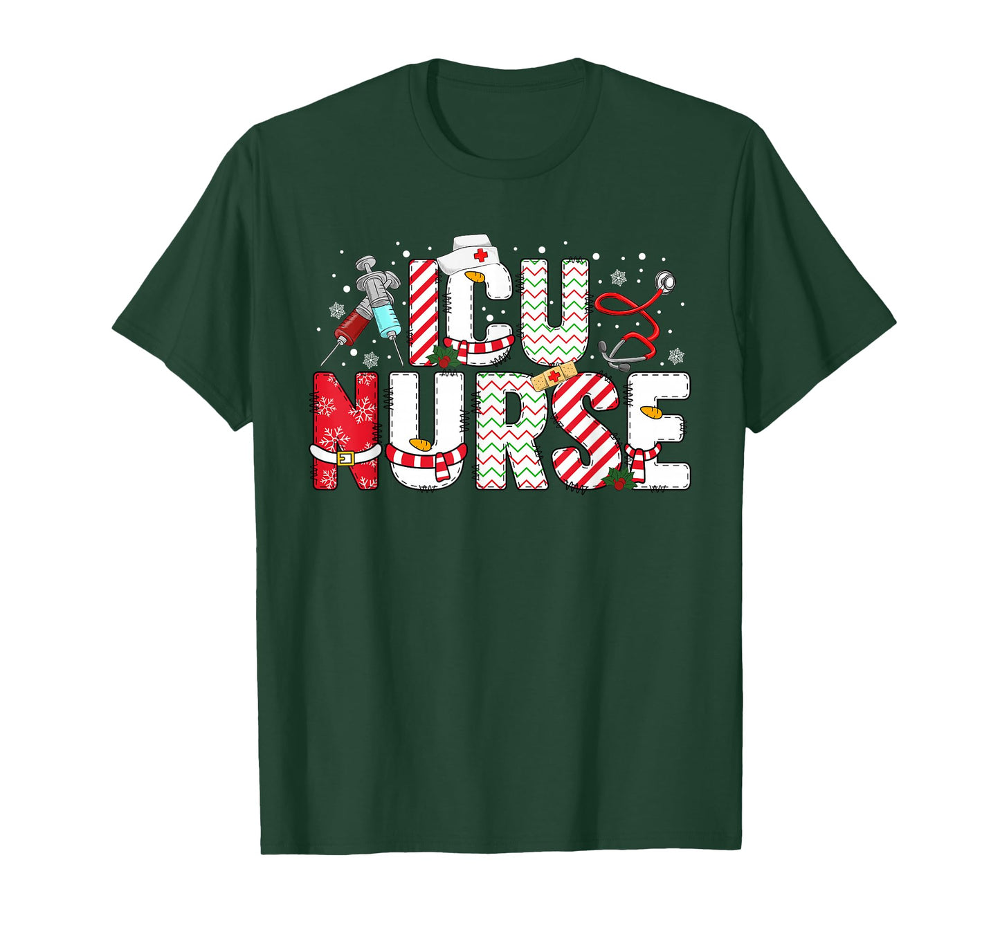 Coquette ICU Nurse Christmas Nurse Pajama Xmas Nurse Crew T-Shirt