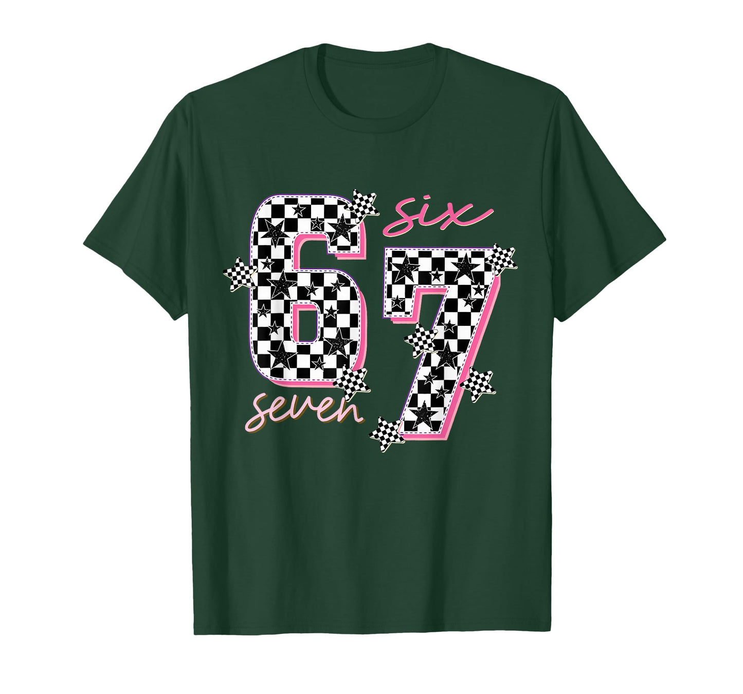 Funny Six Seven Meme Checkered 6 7 Saying Girls Kids T-Shirt
