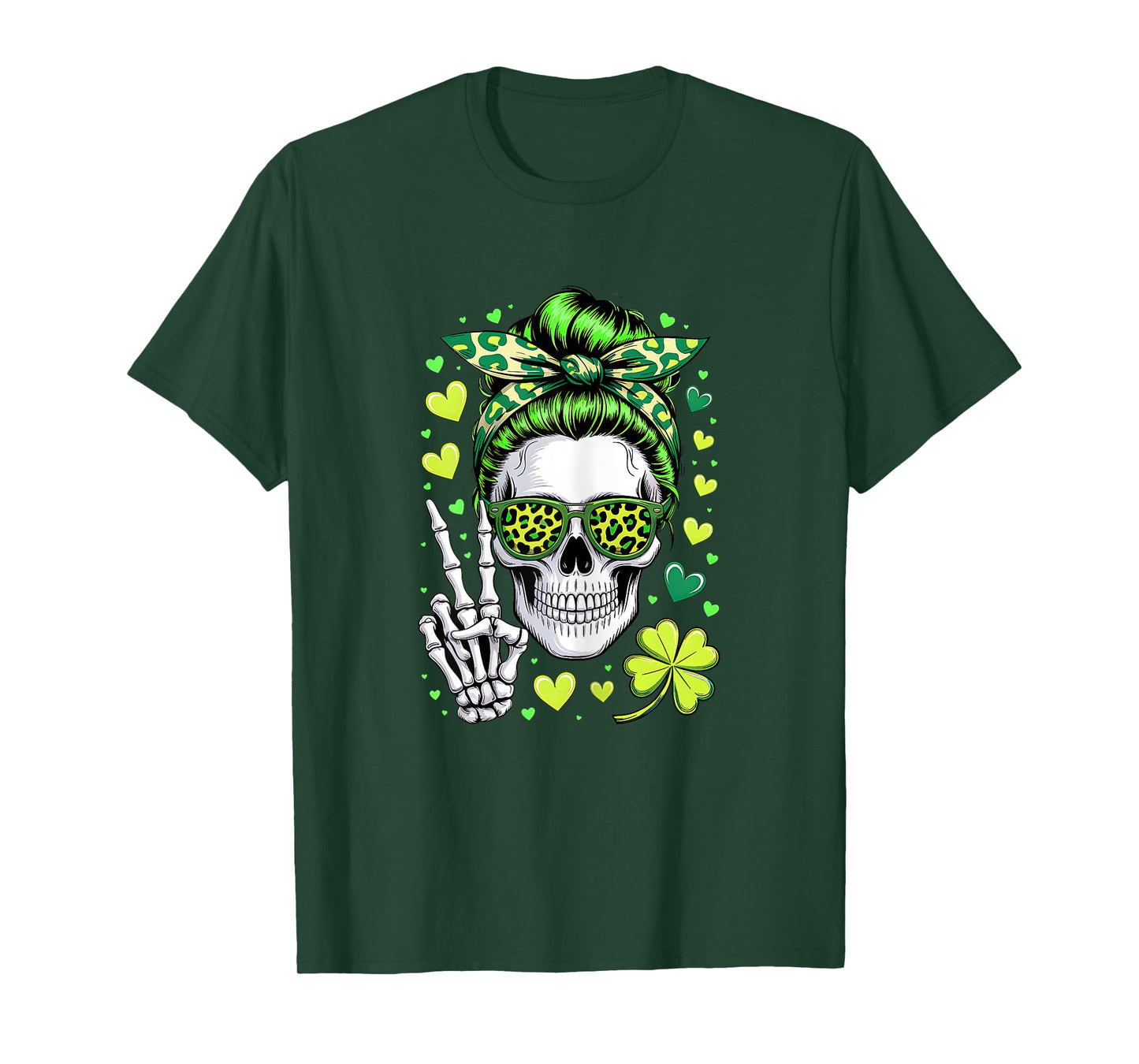 St Patricks Day Skull Messy Bun Saint Pattys Paddys Women T-Shirt