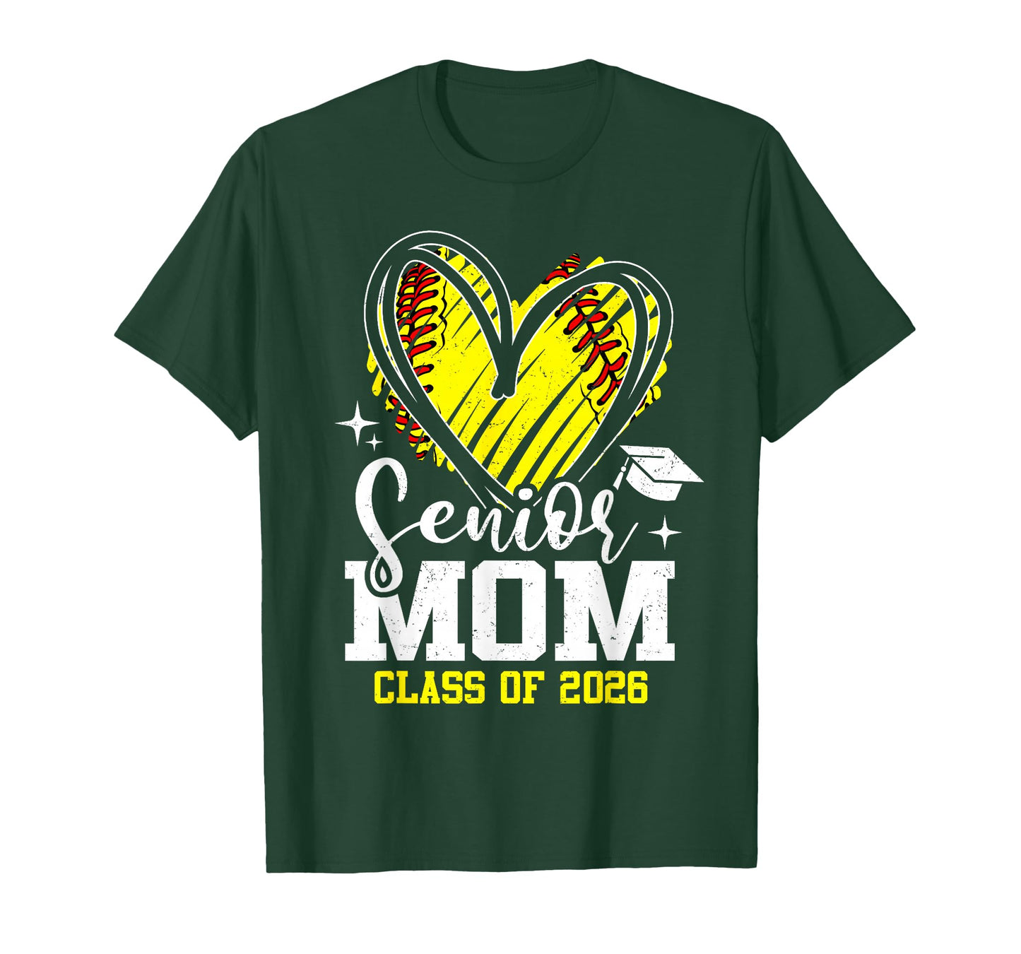 Proud Senior Mom Class of 2026 Softball Graduation Heart T-Shirt