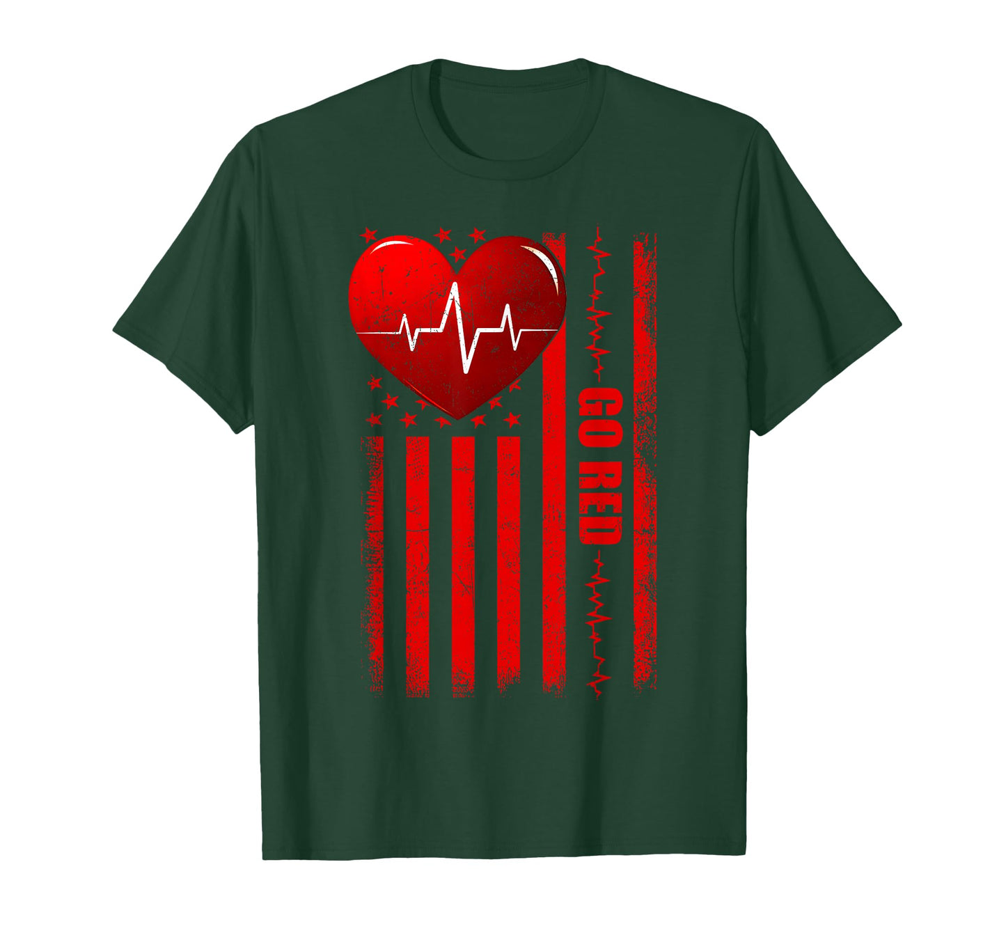 Go Red USA Flag American Heart Disease Awareness Men Women T-Shirt