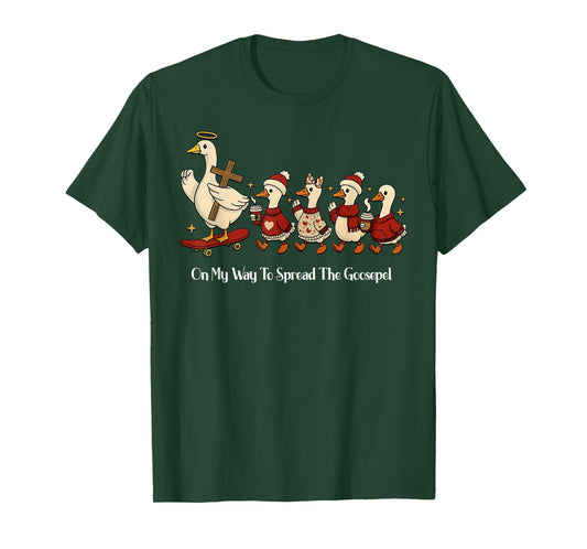 On My Way to Spread The Gospel Christian Christmas Goose T-Shirt