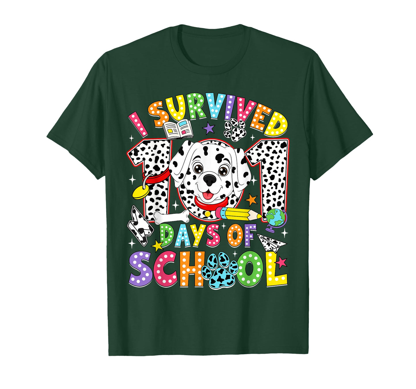 I Survived 100 Days of School Dalmatian Dog 100th Day Kids T-Shirt