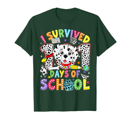 I Survived 100 Days of School Dalmatian Dog 100th Day Kids T-Shirt