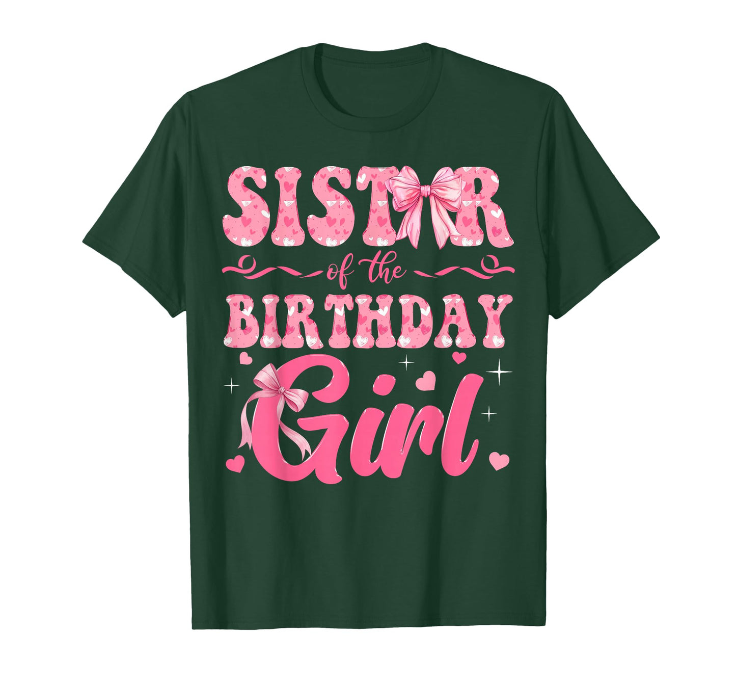 Sister of The Birthday Girl Family Pink Coquette Bow T-Shirt