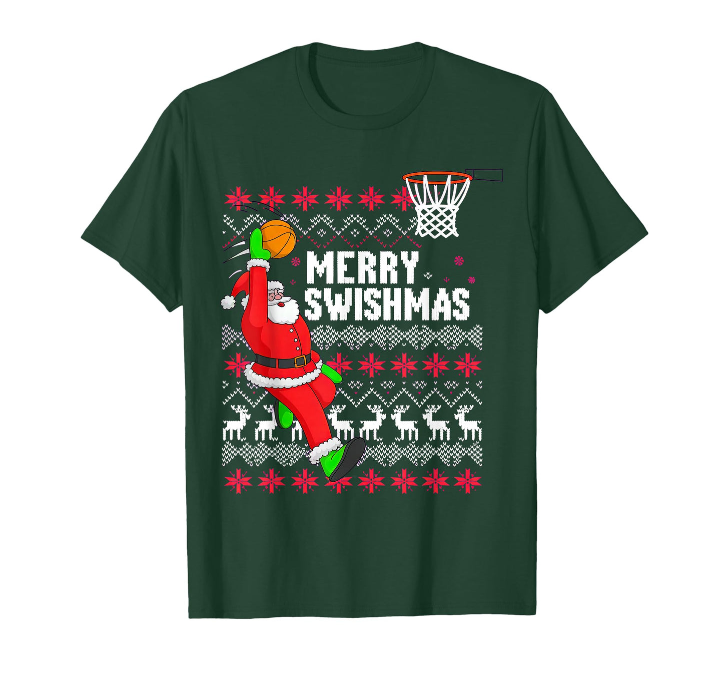 Merry Swishmas Basketball Ugly Christmas Xmas T-Shirt