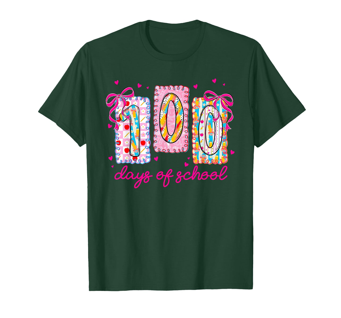 Preppy 100 Days of School Coquette Bow 100th Day of School T-Shirt