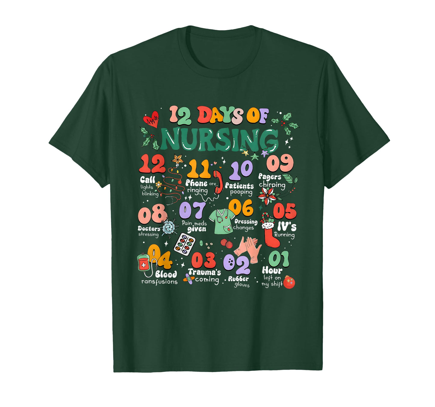 Vintage 12 Days of Nicu Nursing Christmas Nicu Nurse Crew T-Shirt