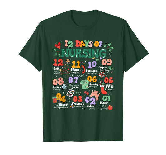 Vintage 12 Days of Nicu Nursing Christmas Nicu Nurse Crew T-Shirt