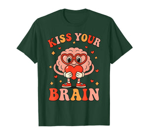 Valentine Kiss Your Brain Retro Teacher Squad Heart Kid T-Shirt