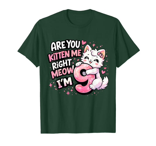 9th Birthday Girl Cute Kitten Cat 9 Year Old Birthday Party T-Shirt