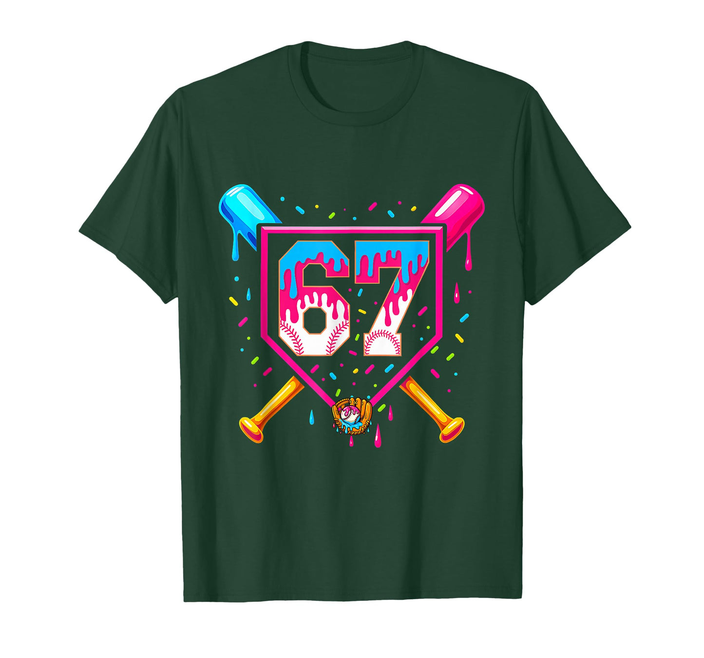 Baseball Ice Cream Drip Number 67 Player 67th Birthday 67 T-Shirt