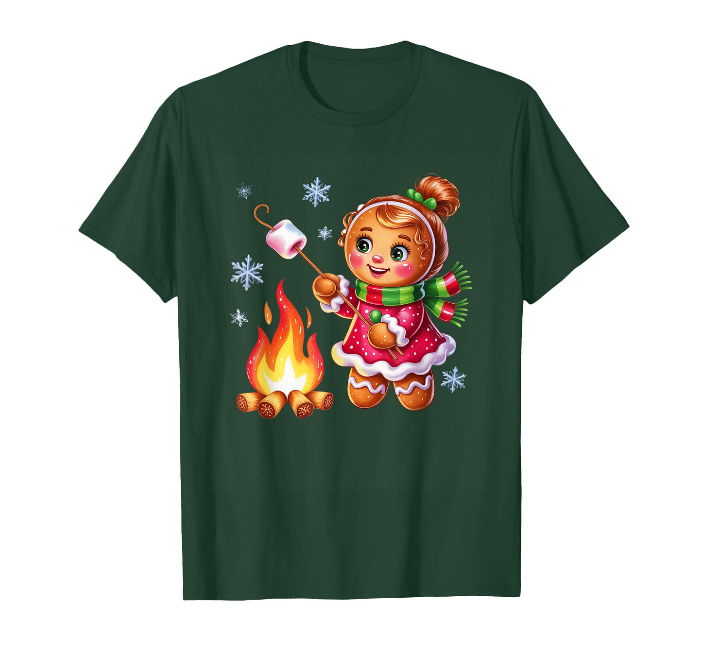 Gingerbread Girl Campfire Christmas Fun T-Shirt