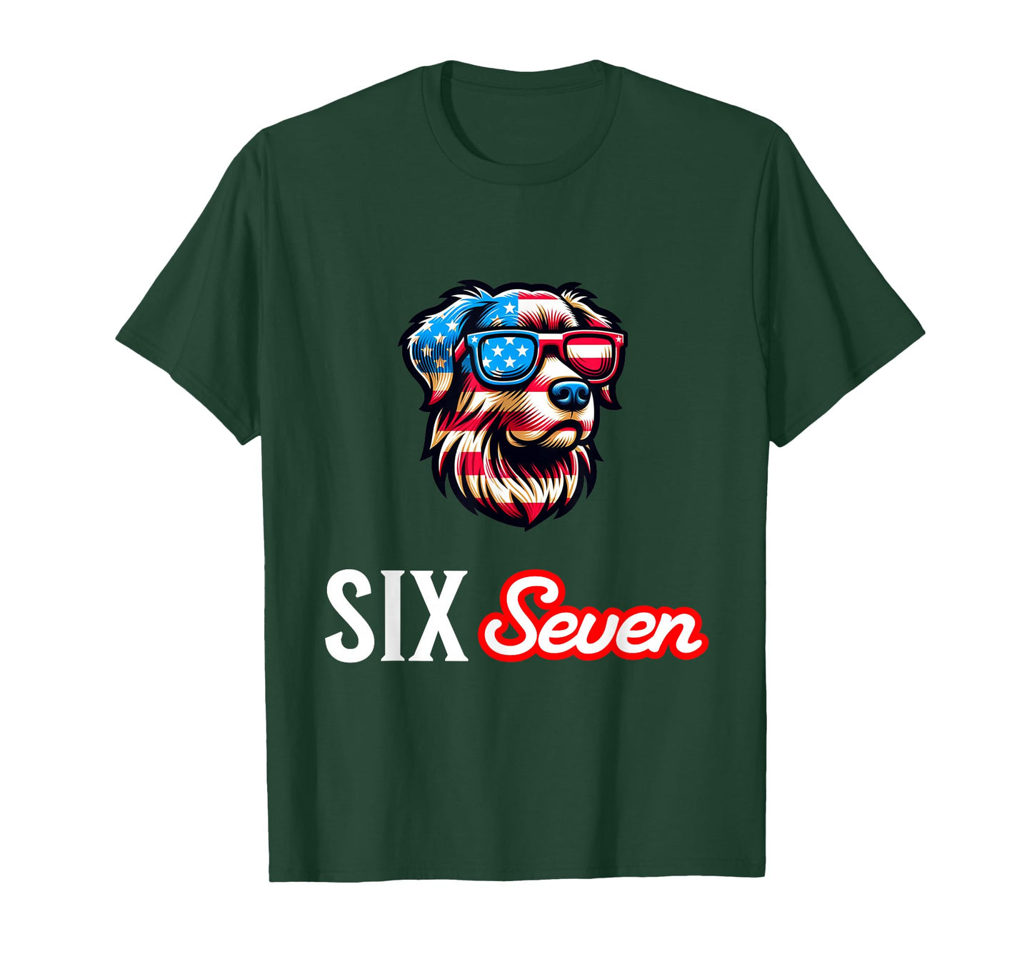 Six Seven Funny Patriotic Dog with USA Flag Glasses 6 7 Meme T-Shirt