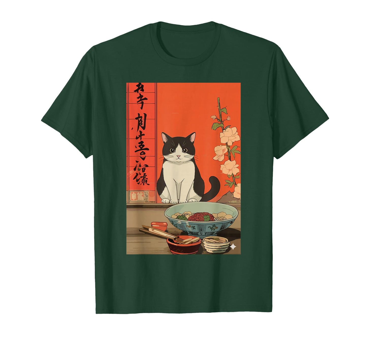Funny Japanese Cat Ramen Kawaii Animal Anime Art T-Shirt